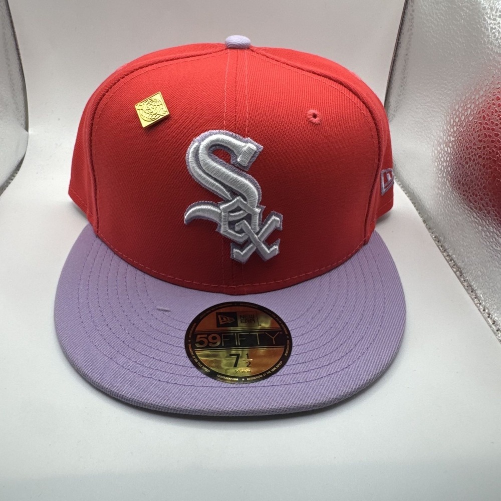 New Era‎ Chicago White Sox 59FIFTY Fitted Hat Red & Lavender Size 7 1/2 MLB Cap